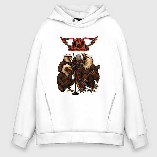 Мужское худи оверсайз Aerosmith в виде орлов / Белый – фото 1