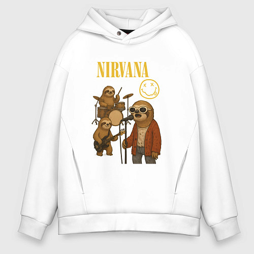 Мужское худи оверсайз Nirvana ленивцы / Белый – фото 1