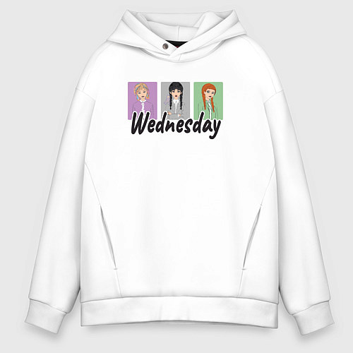 Мужское худи оверсайз Уэнсдей, Энид и Агнес / Белый – фото 1