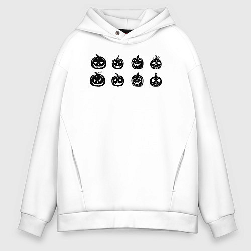 Мужское худи оверсайз Черные тыквы на Хэллоуин / Белый – фото 1