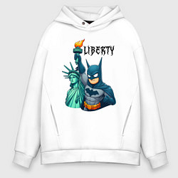 Толстовка оверсайз мужская Batman and statue of Liberty - ai art fantasy, цвет: белый