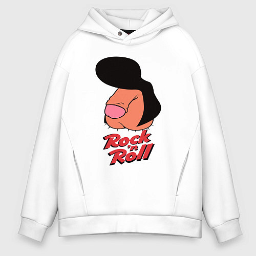 Мужское худи оверсайз Логотип rock n roll мем / Белый – фото 1