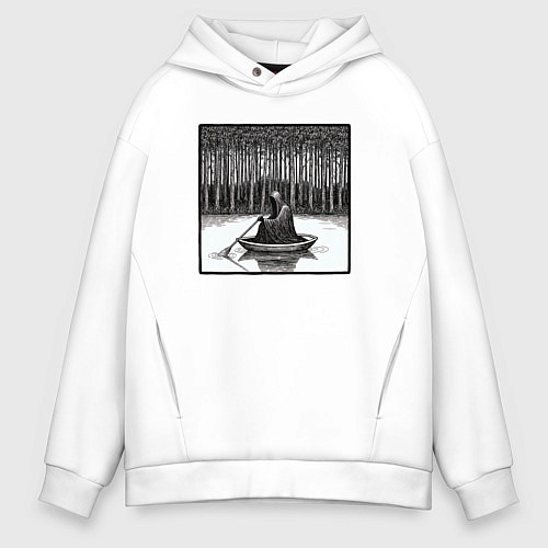 Мужское худи оверсайз Призрак в лодке / Белый – фото 1