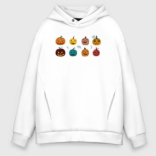 Мужское худи оверсайз Разноцветные тыквы Джека на Хэллоуин / Белый – фото 1