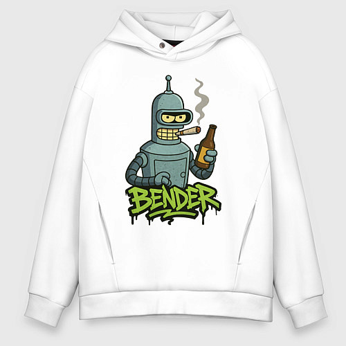 Мужское худи оверсайз Bender with beer / Белый – фото 1