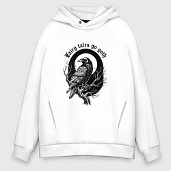Толстовка оверсайз мужская Готическая ворона сидит на ветке, цвет: белый
