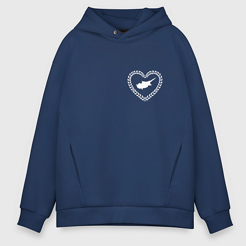 Мужское худи оверсайз Кипр в сердечке монохром / Тёмно-синий – фото 1