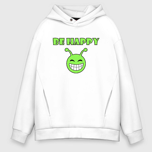 Мужское худи оверсайз Инопланетянин, смайлик, be happy / Белый – фото 1