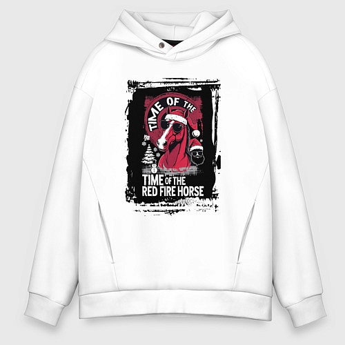 Мужское худи оверсайз Красный огненный конь / Белый – фото 1