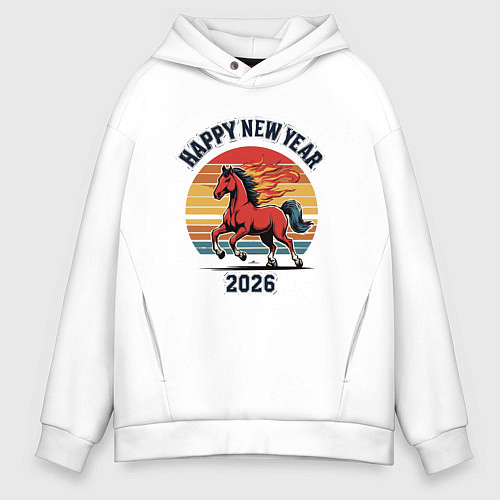 Мужское худи оверсайз Красная огненная лошадь 2026 / Белый – фото 1