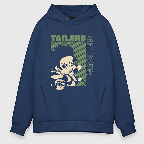 Мужское худи оверсайз Тандзиро Камадо клинок / Тёмно-синий – фото 1