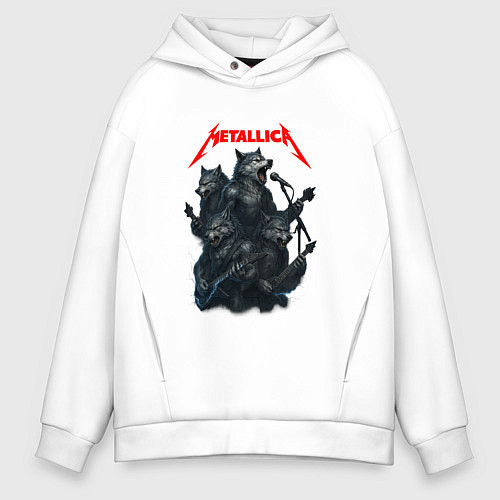 Мужское худи оверсайз Metallica волки / Белый – фото 1