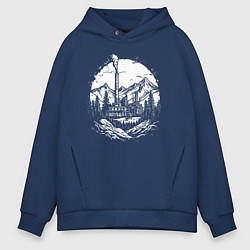 Толстовка оверсайз мужская Индустриальный рассвет в горах, цвет: тёмно-синий