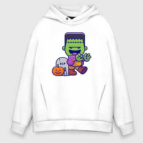 Мужское худи оверсайз Милый Франкенштейн / Белый – фото 1