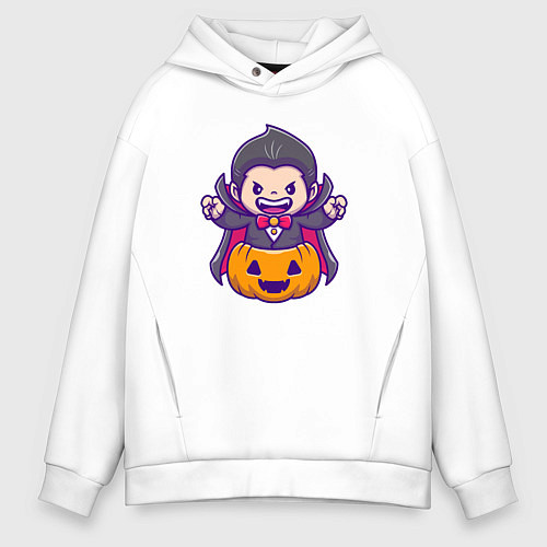 Мужское худи оверсайз Дракула в тыкве / Белый – фото 1