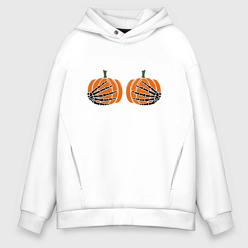 Мужское худи оверсайз Хэллоуин Тыквы на груди / Белый – фото 1