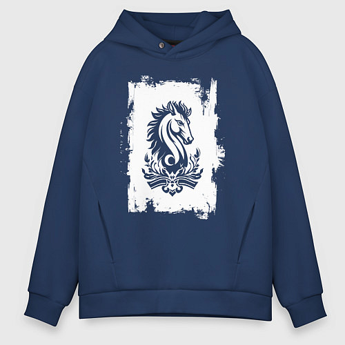 Мужское худи оверсайз Белый жеребец / Тёмно-синий – фото 1