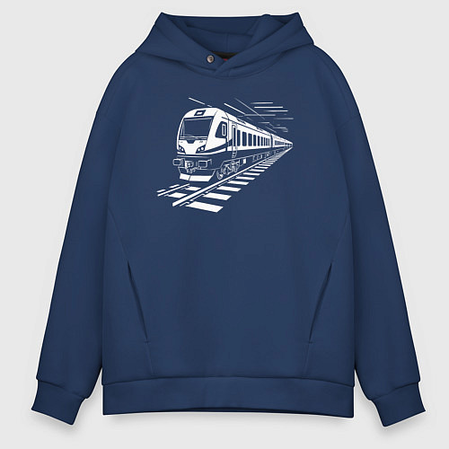 Мужское худи оверсайз Скоростной поезд / Тёмно-синий – фото 1