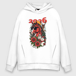 Толстовка оверсайз мужская Красная огненная лошадь 2026, цвет: белый