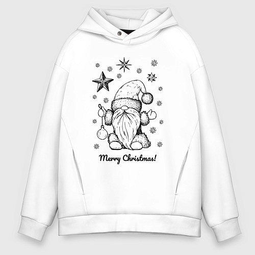 Мужское худи оверсайз Новый год - гном / Белый – фото 1