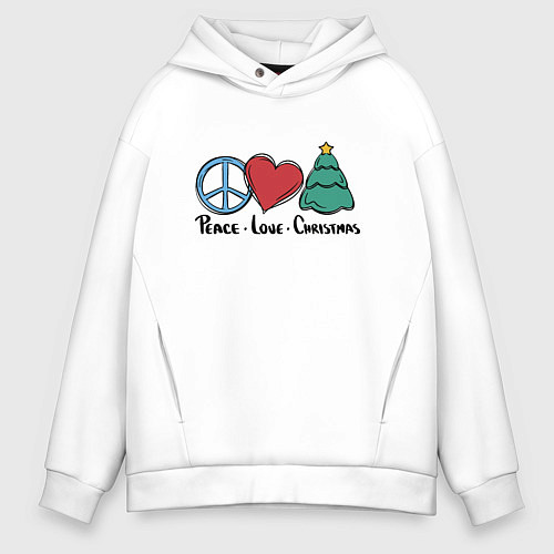 Мужское худи оверсайз Мир, любовь, Рождество / Белый – фото 1