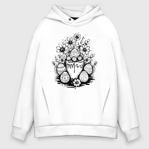 Мужское худи оверсайз Пасхальный букет с яйцами / Белый – фото 1