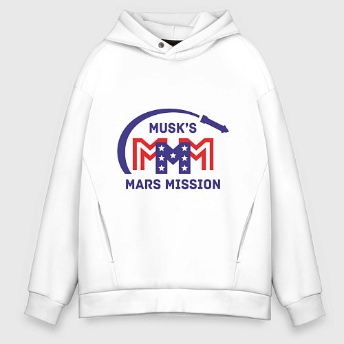 Мужское худи оверсайз Миссия на Марс Илона Маска / Белый – фото 1