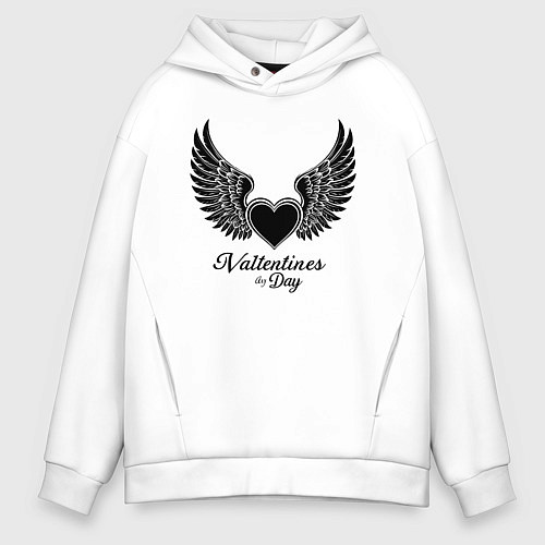 Мужское худи оверсайз Крылья любви: День святого Валентина / Белый – фото 1