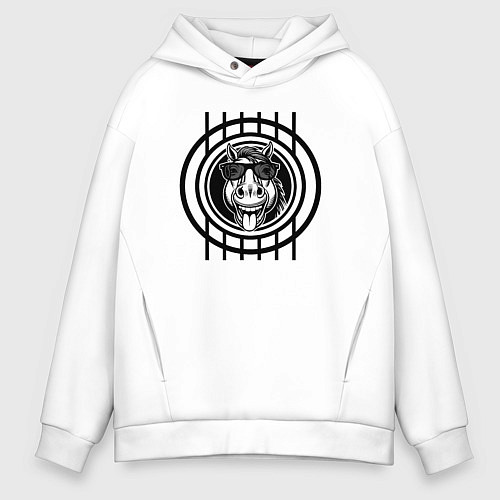 Мужское худи оверсайз Веселая лошадь года / Белый – фото 1