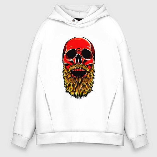 Мужское худи оверсайз Красный череп с бородой / Белый – фото 1