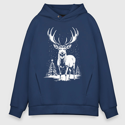 Мужское худи оверсайз Зимний олень / Тёмно-синий – фото 1