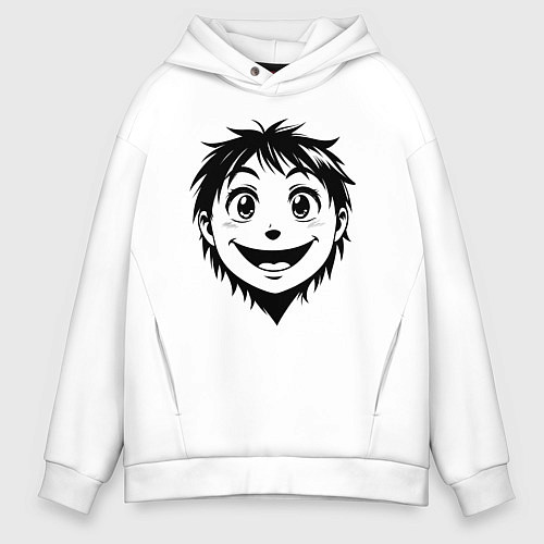 Мужское худи оверсайз Улыбчивый аниме-мальчик / Белый – фото 1