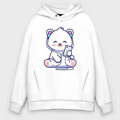 Мужское худи оверсайз Music white bear / Белый – фото 1