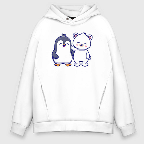 Мужское худи оверсайз Пингвин и белый медведь / Белый – фото 1