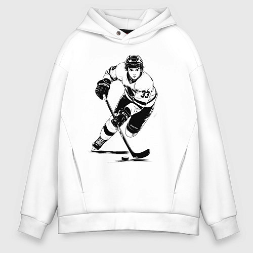 Мужское худи оверсайз Аниме хоккеист в атаке / Белый – фото 1