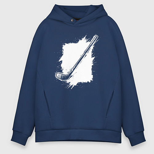 Мужское худи оверсайз Хоккейная клюшка в квадрате / Тёмно-синий – фото 1