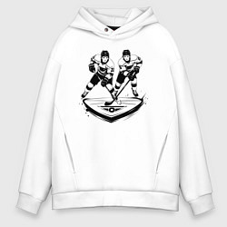 Толстовка оверсайз мужская Хоккейная дуэль, цвет: белый