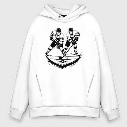 Мужское худи оверсайз Хоккейная дуэль / Белый – фото 1