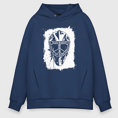 Мужское худи оверсайз Вратарская маска в белом квадрате / Тёмно-синий – фото 1