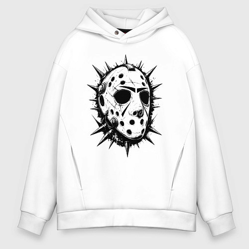 Мужское худи оверсайз Шипастая хоккейная маска / Белый – фото 1