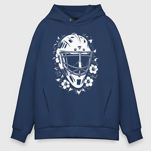 Мужское худи оверсайз Шлем-маска в цветочном обрамлении / Тёмно-синий – фото 1
