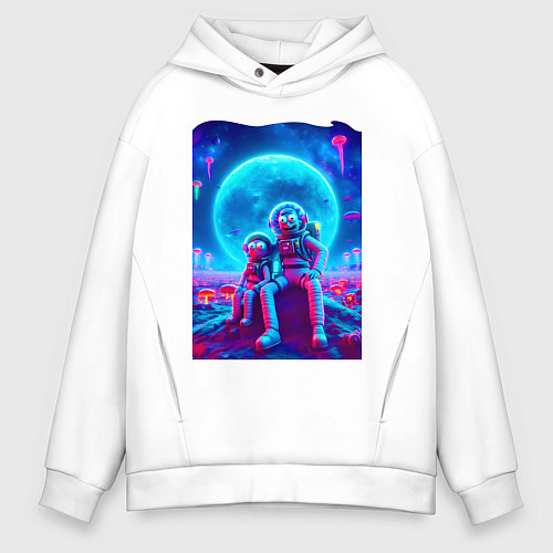 Мужское худи оверсайз Морти и Рик на неоновой планете / Белый – фото 1