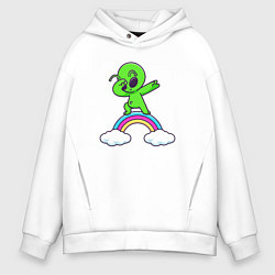 Толстовка оверсайз мужская Пришелец на радуге, цвет: белый