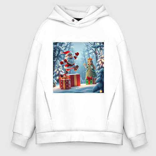 Мужское худи оверсайз Дед Морозио и Принцесса Снегурочка: вперёд за пода / Белый – фото 1