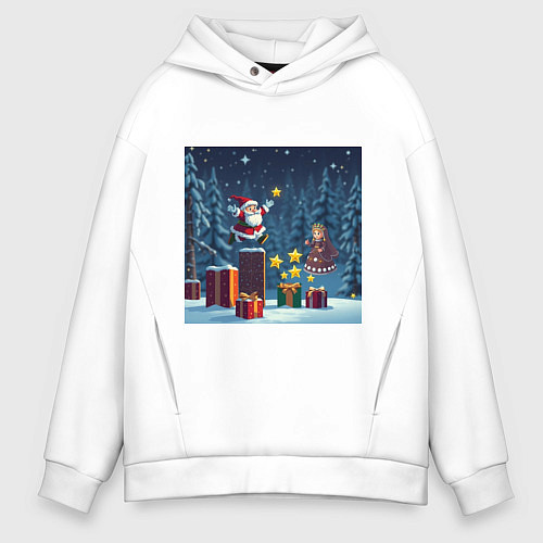 Мужское худи оверсайз Дед Морозио и Принцесса Снегурочка: вперёд за звёз / Белый – фото 1