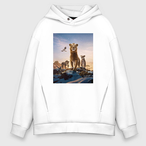 Мужское худи оверсайз Семья львов / Белый – фото 1
