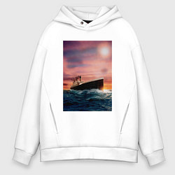 Толстовка оверсайз мужская Титаник в океане, цвет: белый