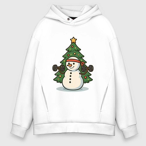 Мужское худи оверсайз Снеговик с гирями / Белый – фото 1