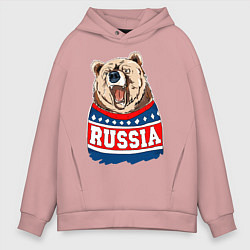 Толстовка оверсайз мужская Made in Russia: медведь, цвет: пыльно-розовый