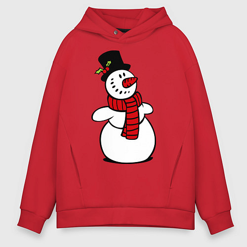 Мужское худи оверсайз Весёлый снеговик / Красный – фото 1